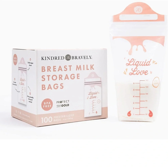 Kindred Bravely Breast Milk Storage Bags BPA Free Pre-Sterilized 6 OZ 100 Count - Picture 1 of 9